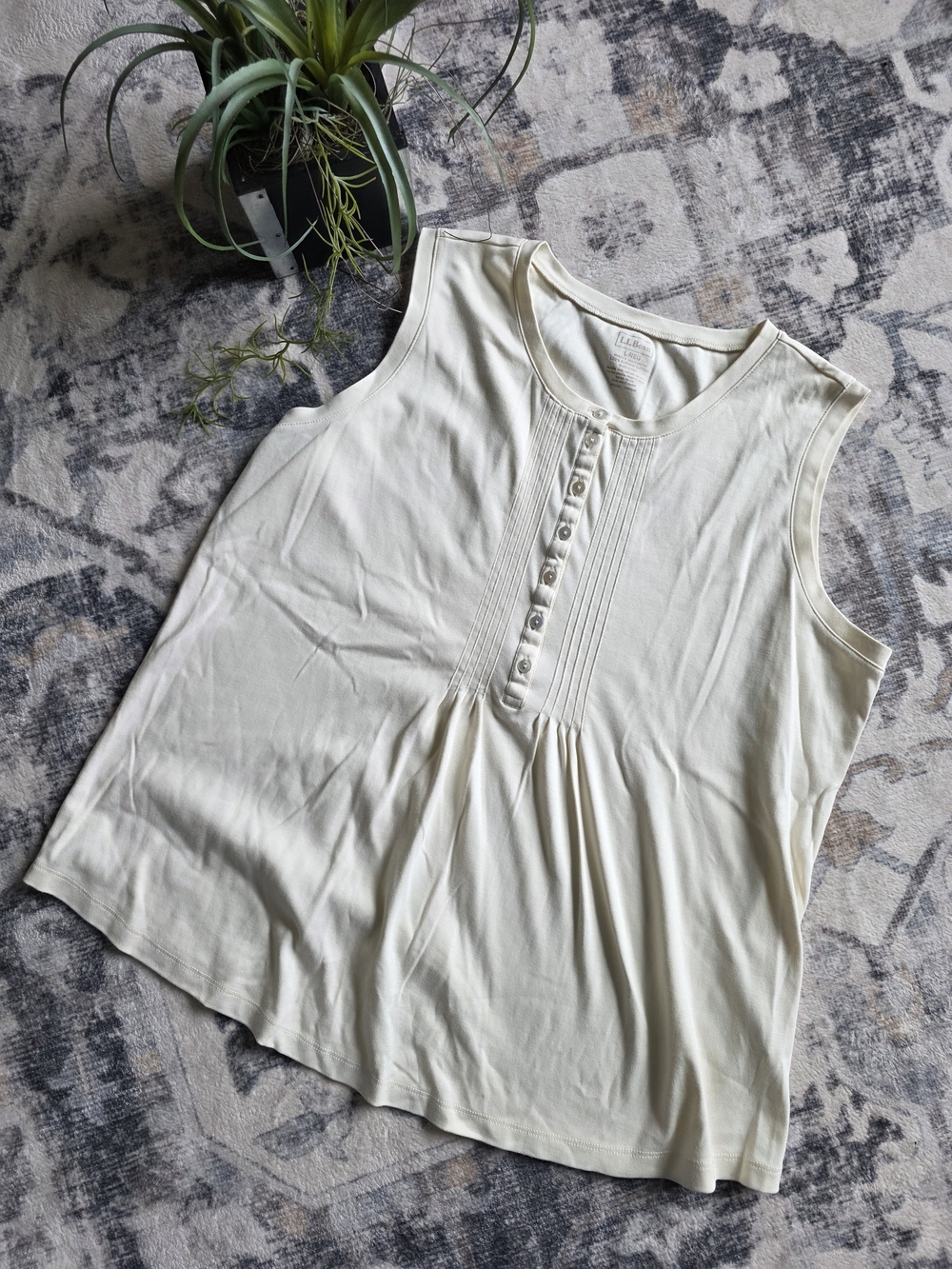 L.L. Bean Cream Sleeveless Top Large 100% Supima Cotton